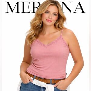 2X Merona Soft Pink Lace-Trim Camisole Top